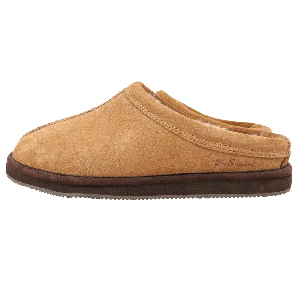 Mr Slippers Men's Tan Suede Shearling Lined Moccasin Slippers Slip‎ On Shoes